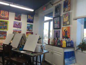 Two Broke Artists Art Studio in downtown Lancaster features artwork from past painting sessions.